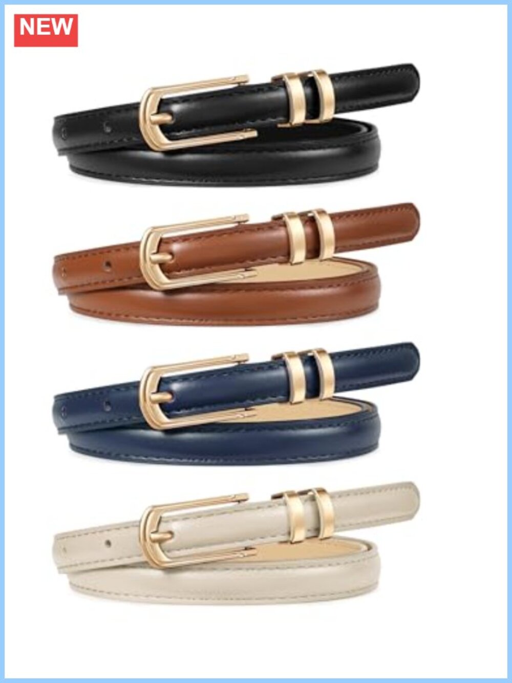 WERFORU 4 Pack Women Skinny PU Leather Belt Set with Gold Buckle
